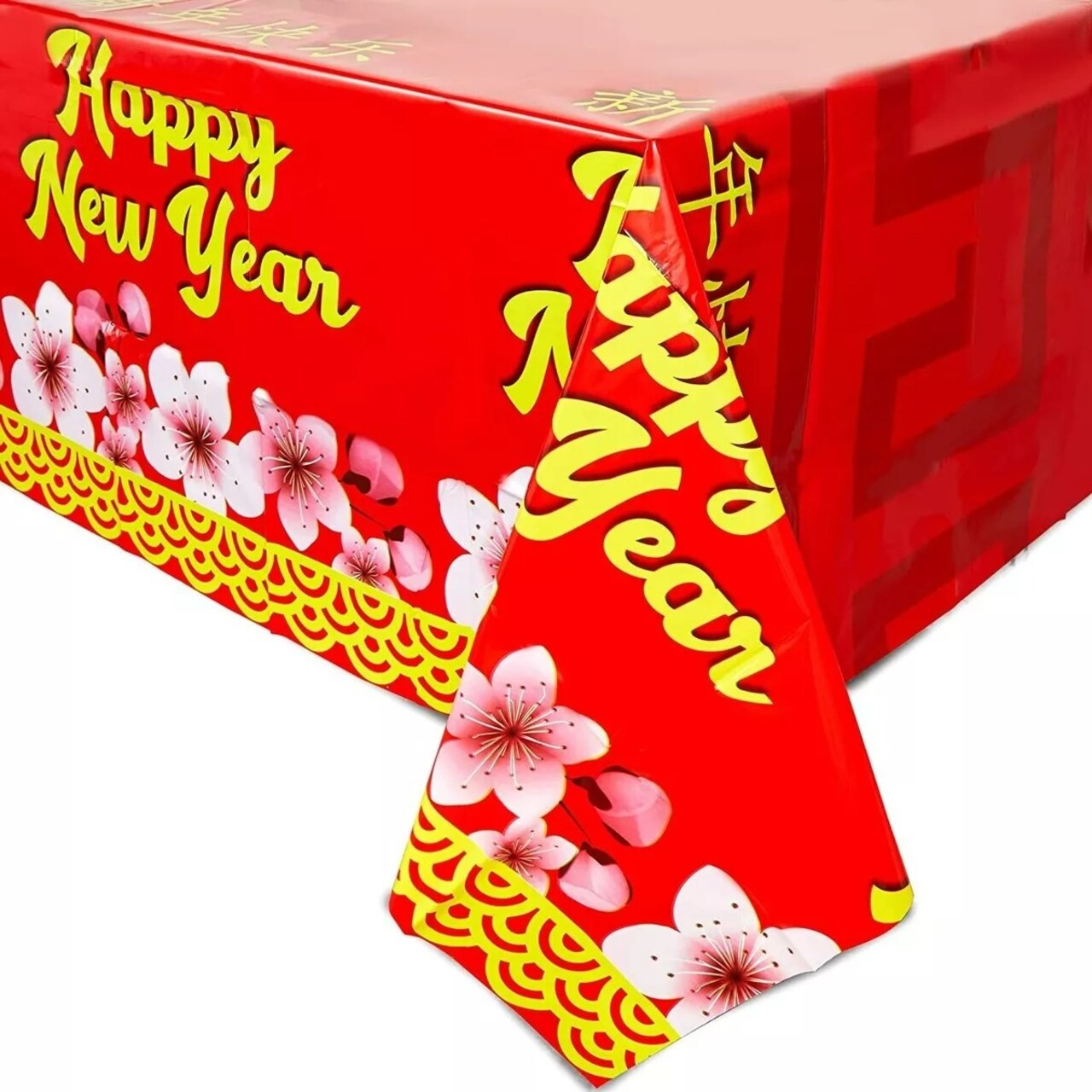 3x Chinese Lunar New Year Red Plastic Tablecloth For Holiday Party 54x108 in